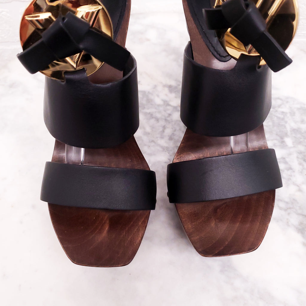 LOUIS VUITTON LEATHER WOODEN PLATFORM SANDALS - SIZE 37.5