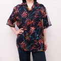 LOUIS VUITTON NAVY FLORAL SHORT SLEEVE BUTTON UP BLOUSE - SIZE M