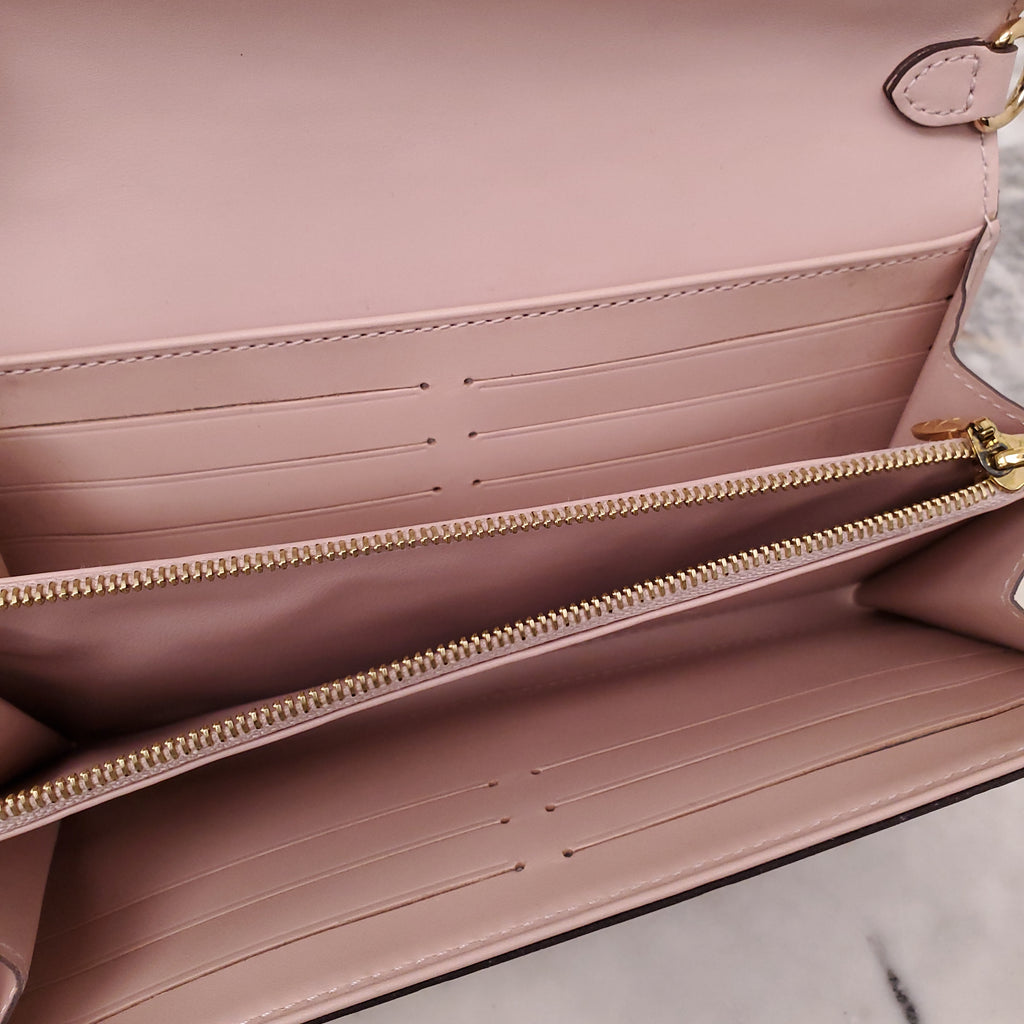 LOUIS VUITTON PALE PINK PATENT MONOGRAM WALLET ON CHAIN
