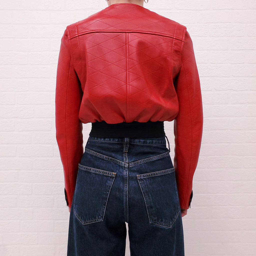 LOUIS VUITTON RED LEATHER MOTORCYCLE JACKET WITH LOGO - SIZE 36