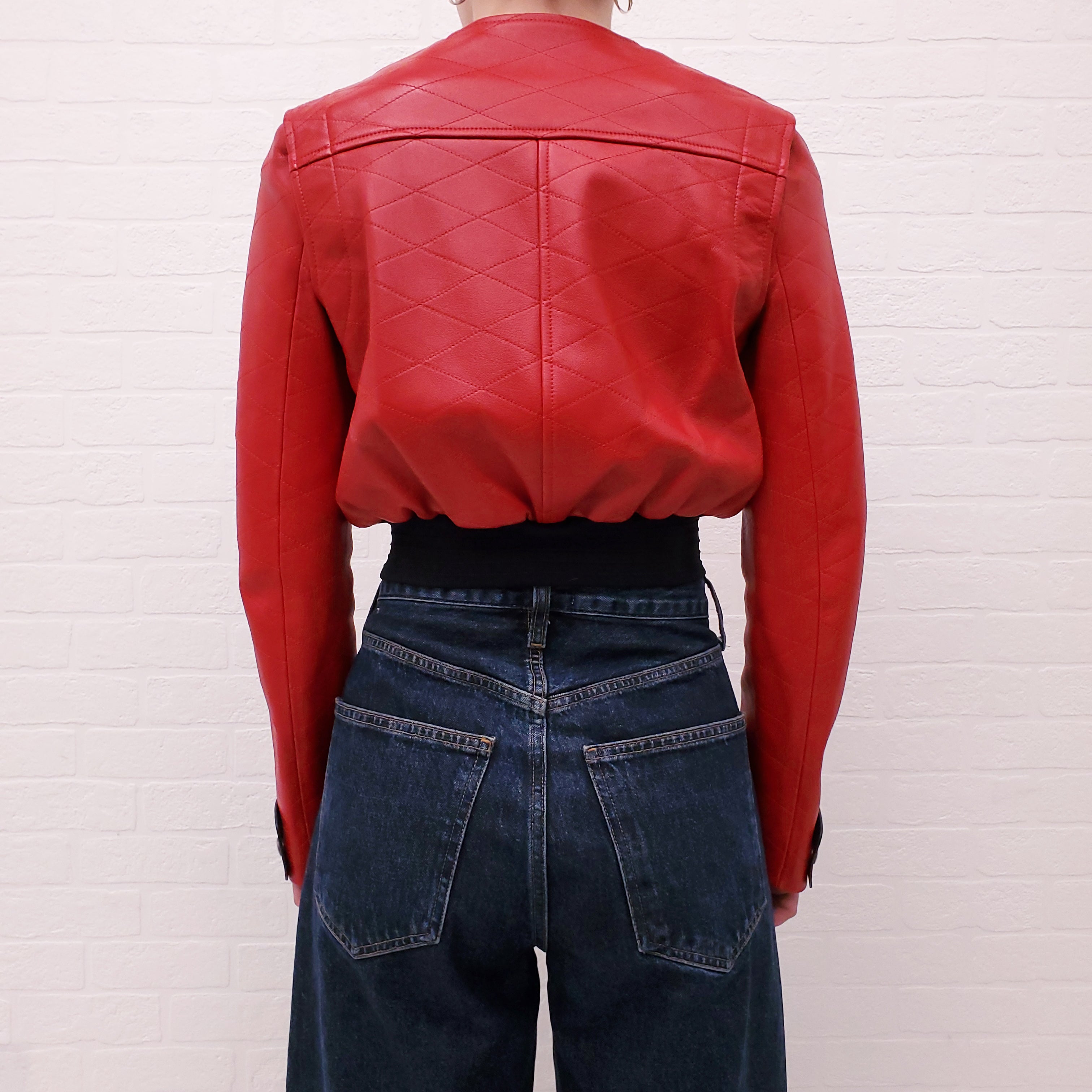 LOUIS VUITTON RED LEATHER MOTORCYCLE JACKET WITH LOGO - SIZE 36