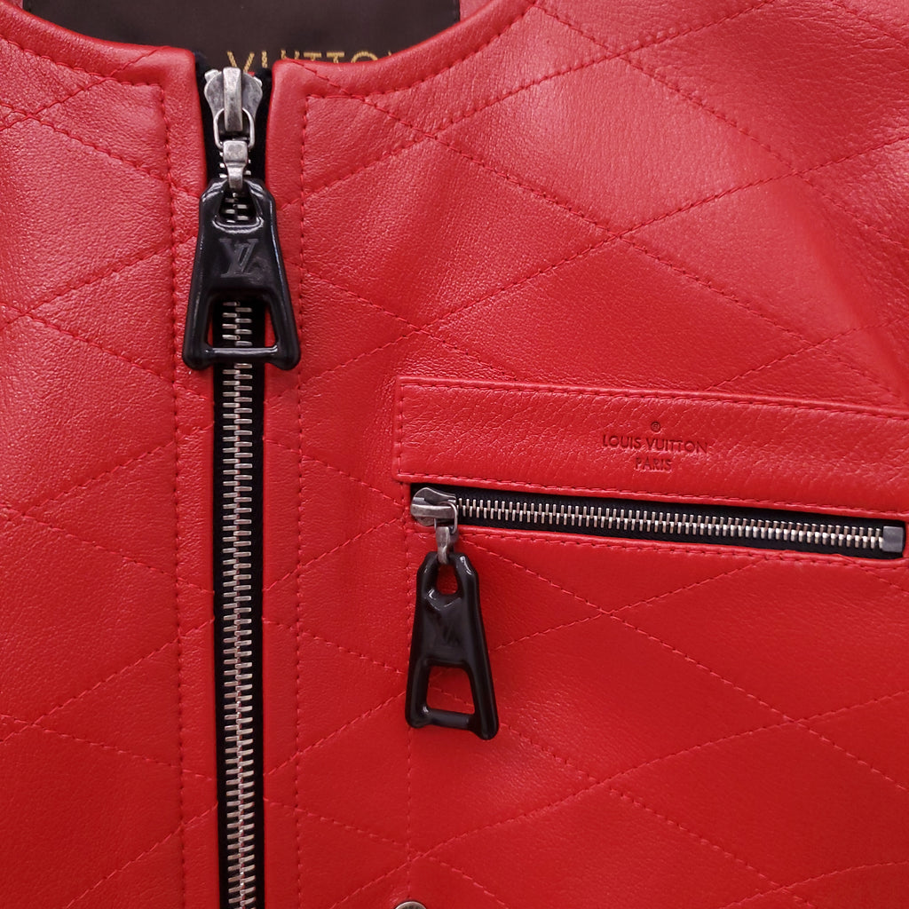 LOUIS VUITTON RED LEATHER MOTORCYCLE JACKET WITH LOGO - SIZE 36