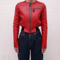 LOUIS VUITTON RED LEATHER MOTORCYCLE JACKET WITH LOGO - SIZE 36