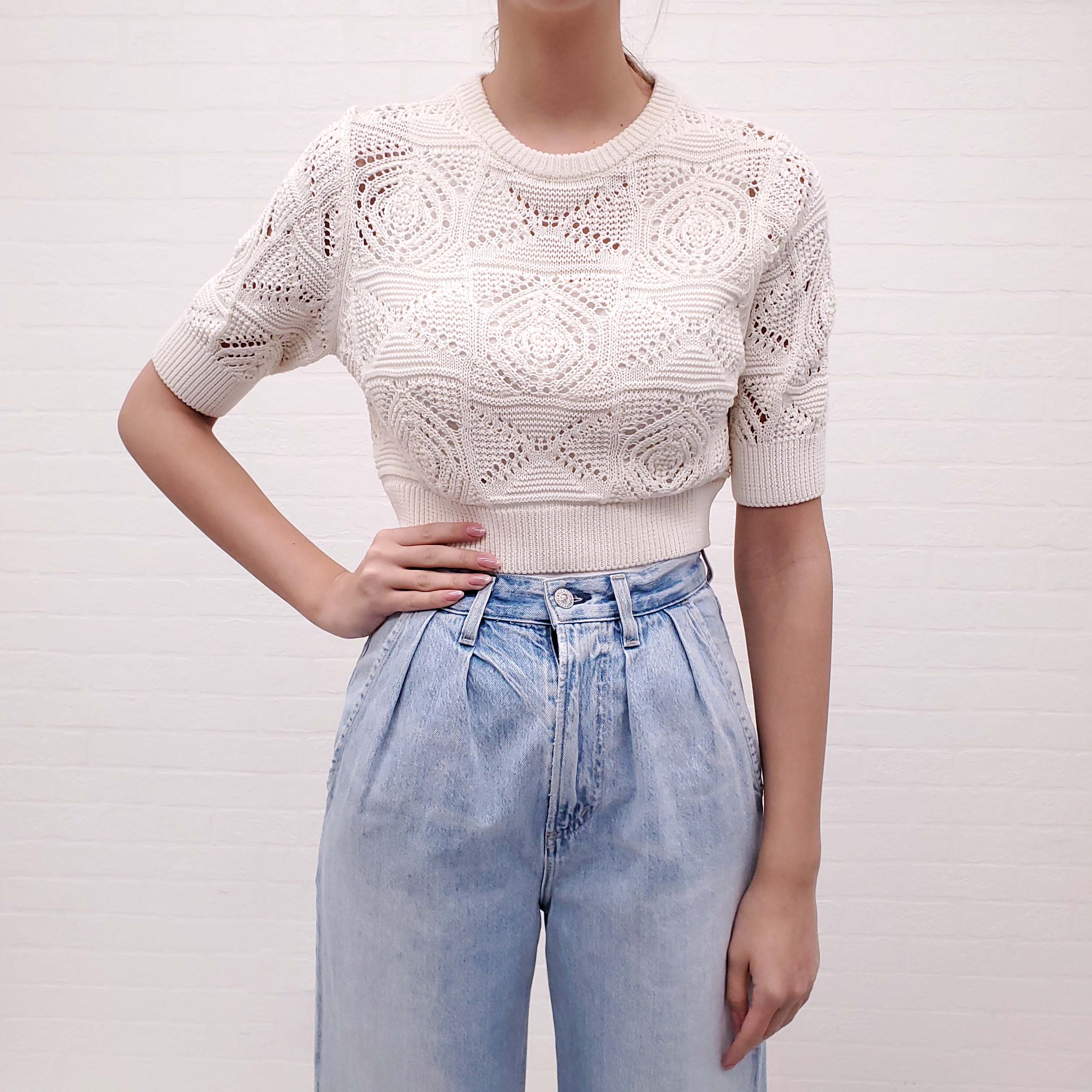 LOULOU STUDIO CREAM CROCHET SWEATER - SIZE S