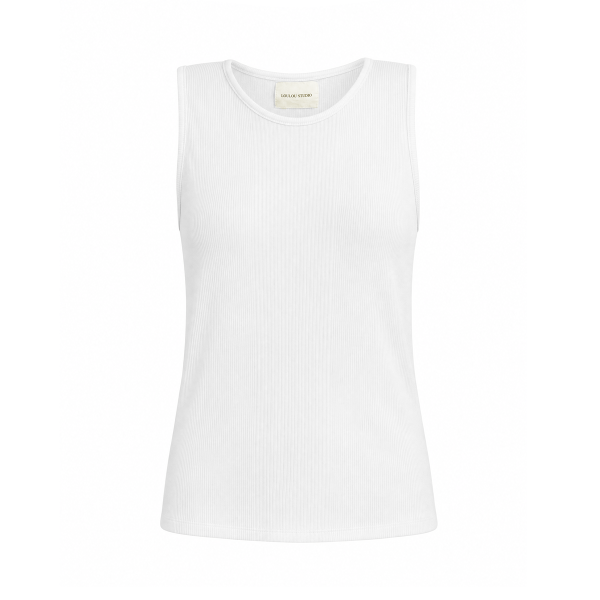 LOULOU STUDIO WHITE RIBBED TANK TOP - SIZE L