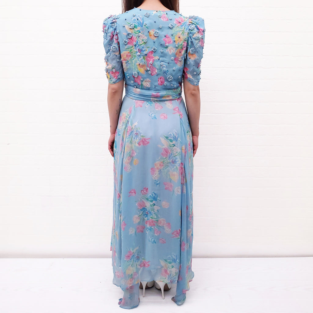 LOVESHACKFANCY AKIRA FLORAL BLUE GOWN - SIZE 4