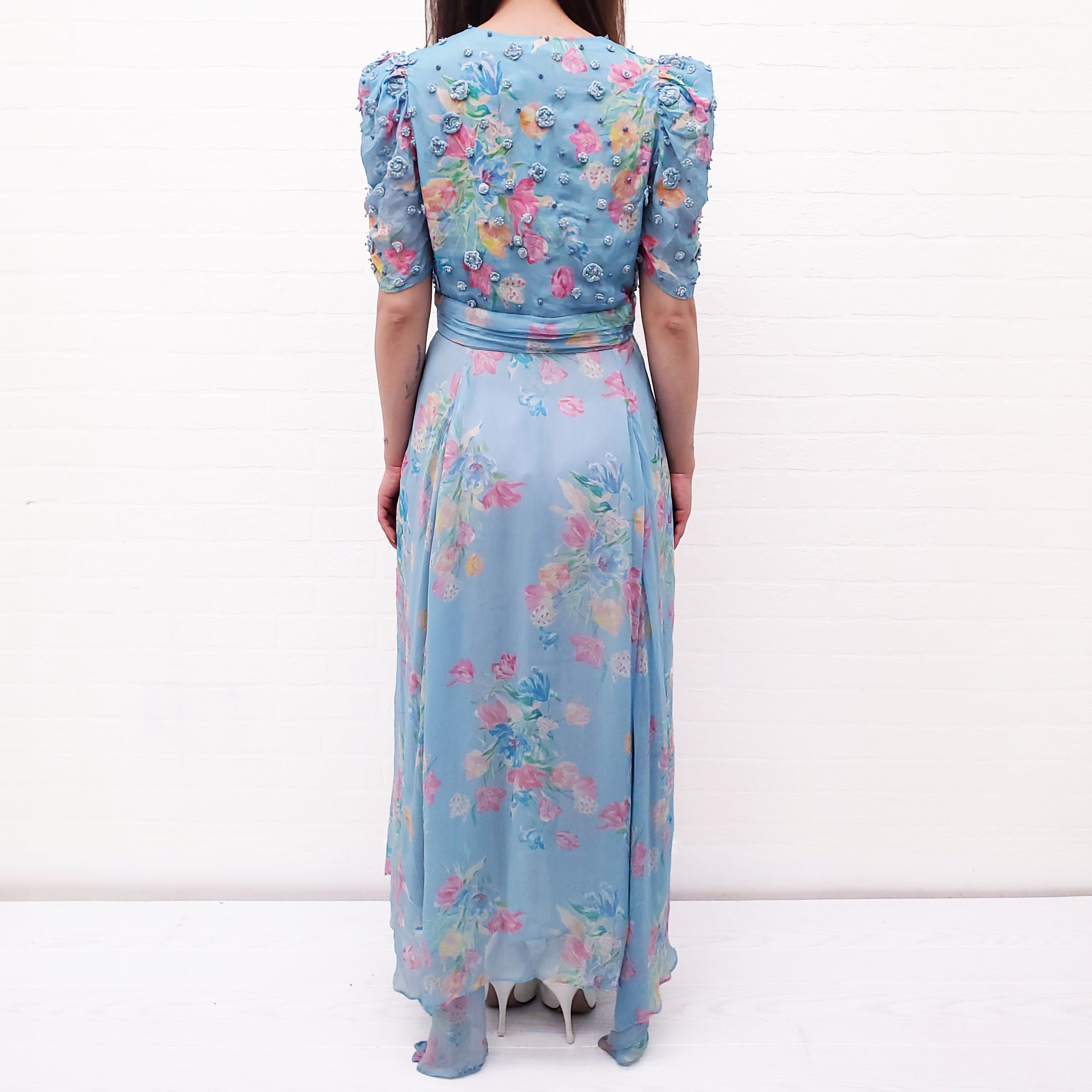 LOVESHACKFANCY AKIRA FLORAL BLUE GOWN - SIZE 4
