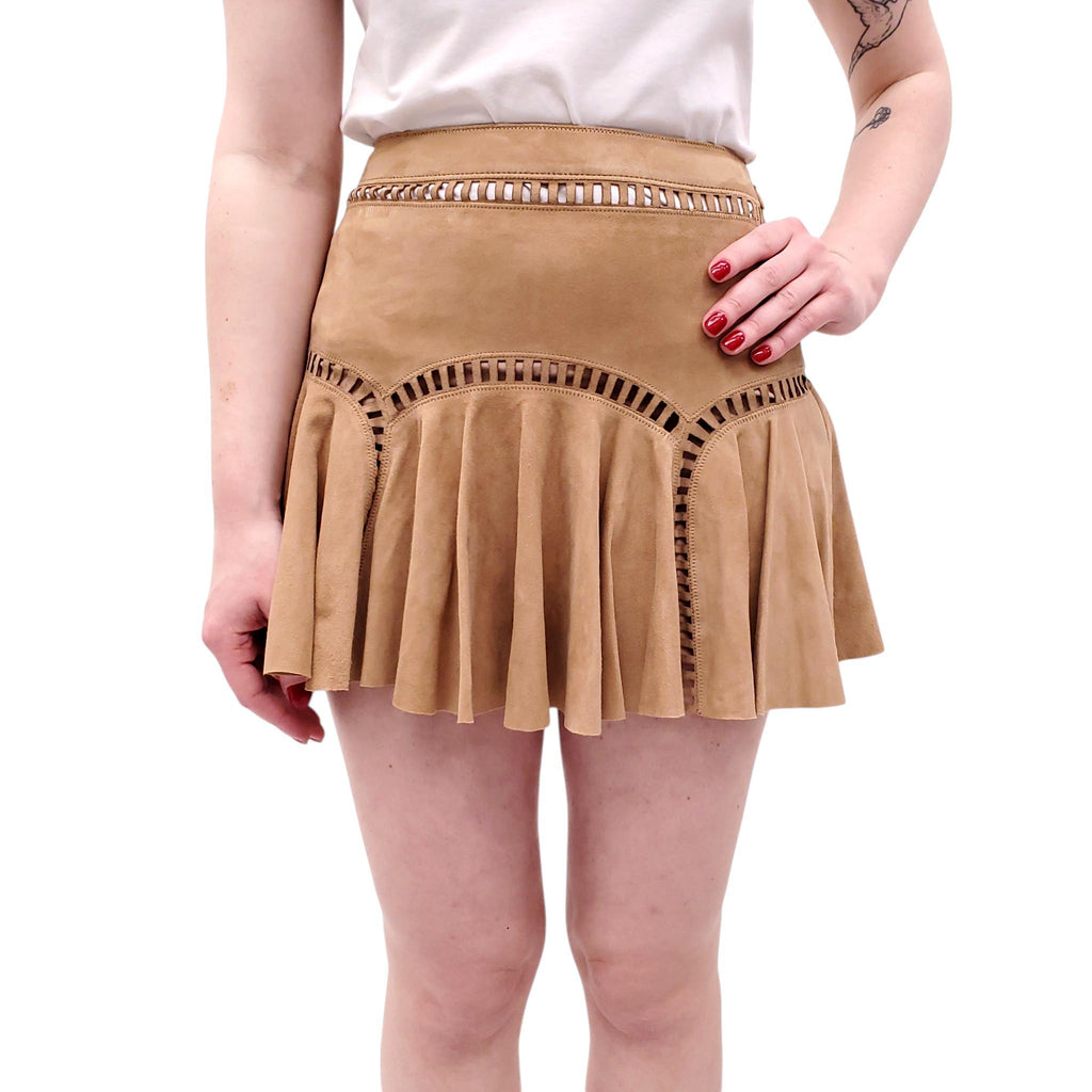LOVESHACKFANCY CAMEL SUEDE SKIRT - SIZE 0