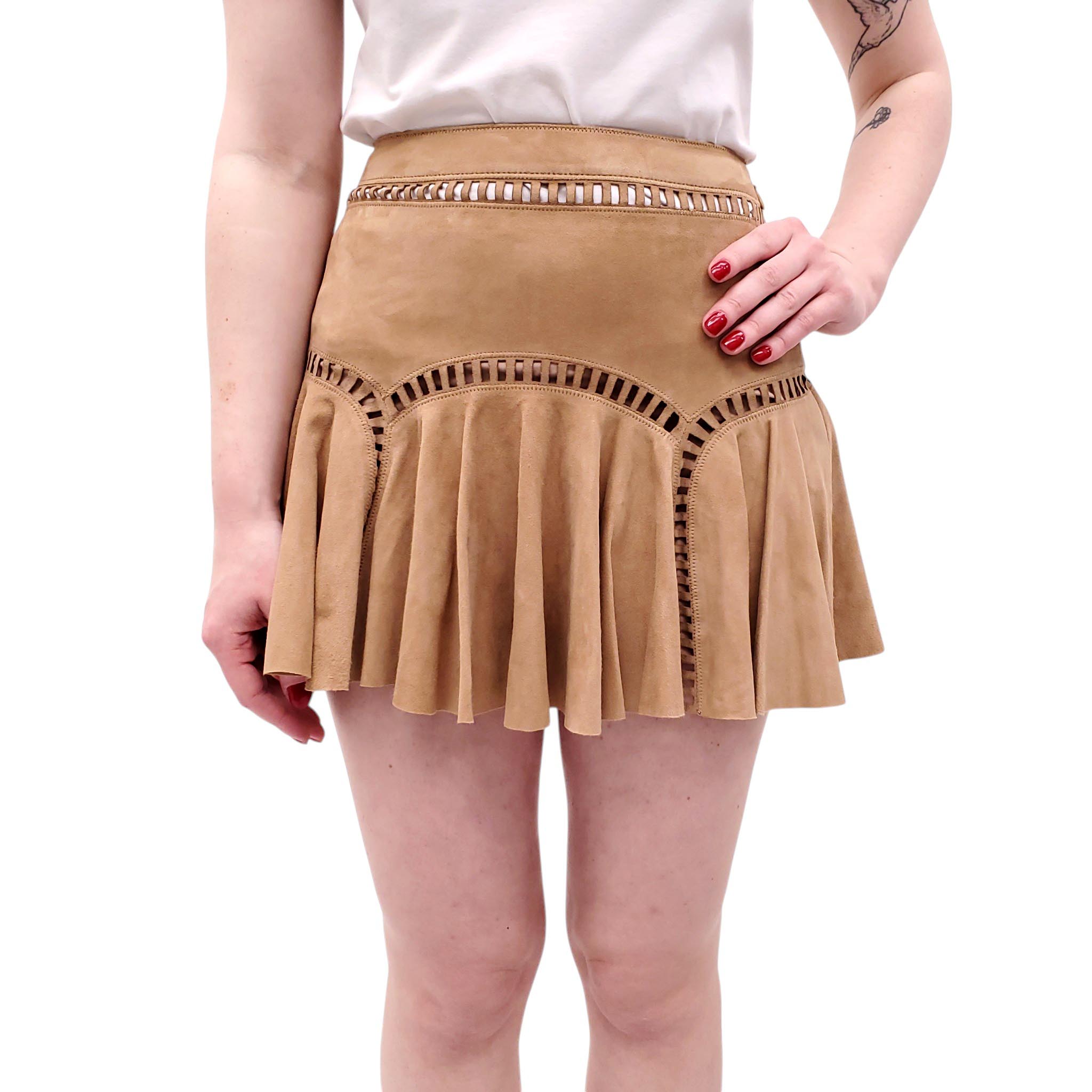 LOVESHACKFANCY CAMEL SUEDE SKIRT - SIZE 0