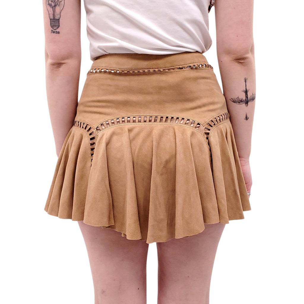 LOVESHACKFANCY CAMEL SUEDE SKIRT - SIZE 0