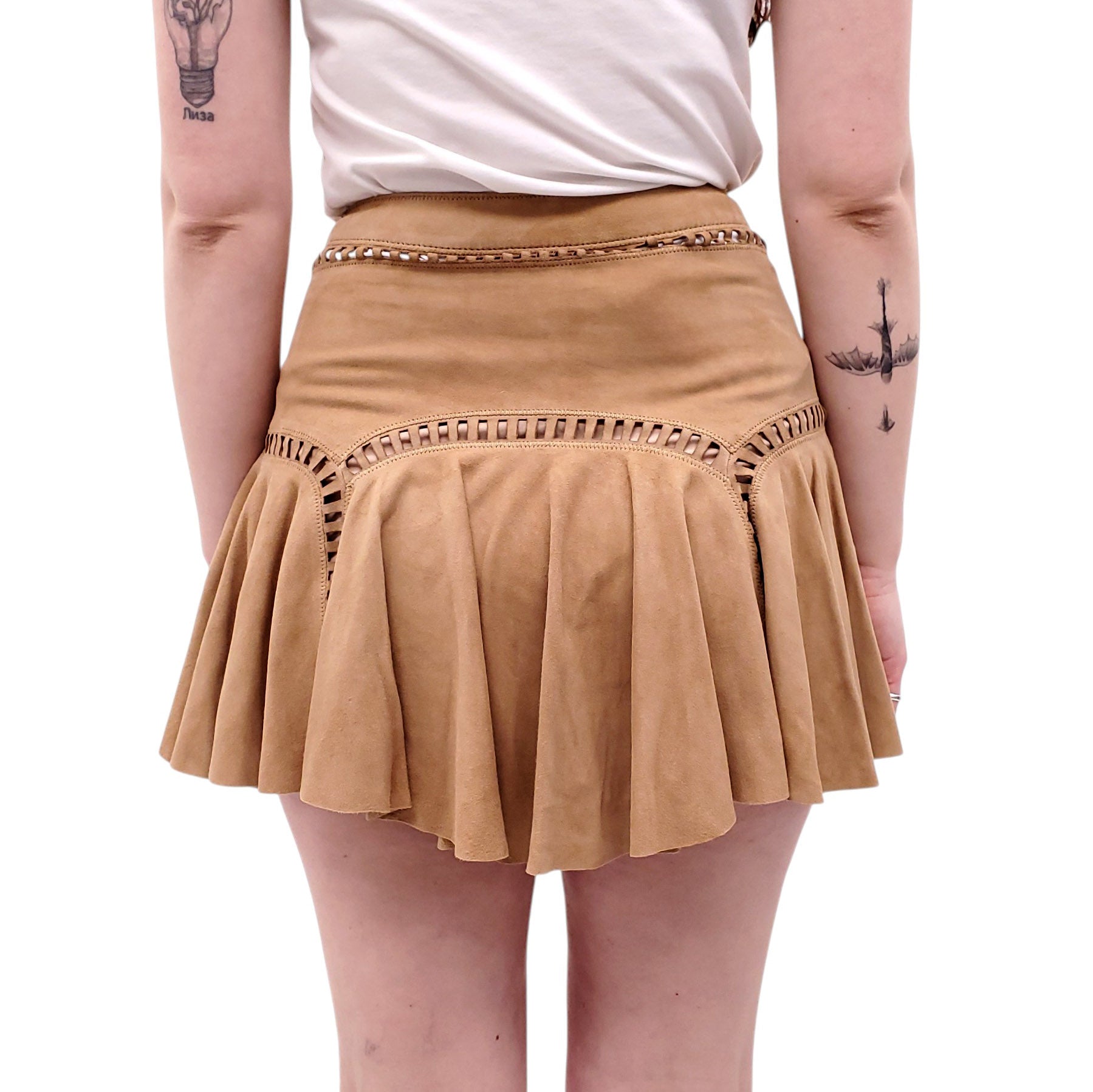 LOVESHACKFANCY CAMEL SUEDE SKIRT - SIZE 0