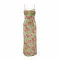 LOVESHACKFANCY GREEN AND PINK FLORAL VELVET DRESS - SIZE P (XS)