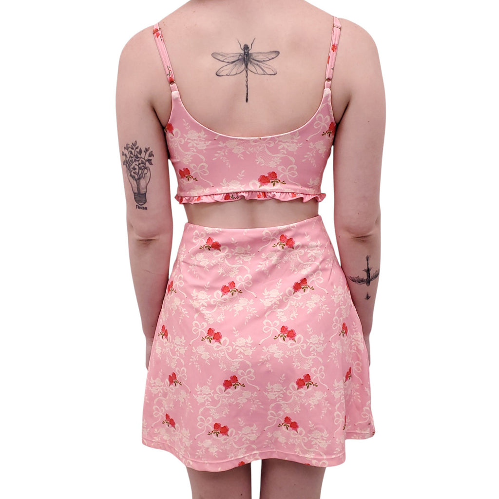 LOVESHACKFANCY PINK FLORAL SPANDEX SKORT SET - SIZE XS