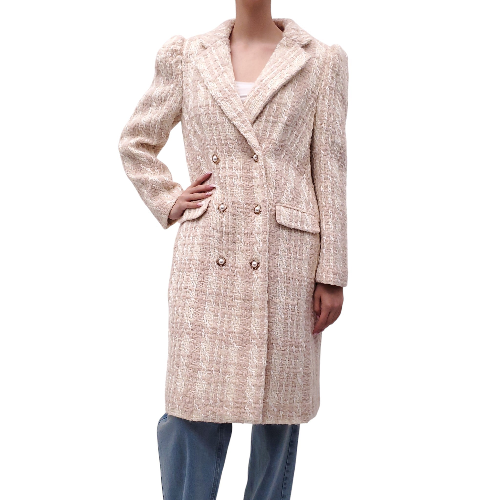 LOVESHACKFANCY TWEED ‘ASRYN’ COAT WITH PEARL BUTTONS - SIZE M