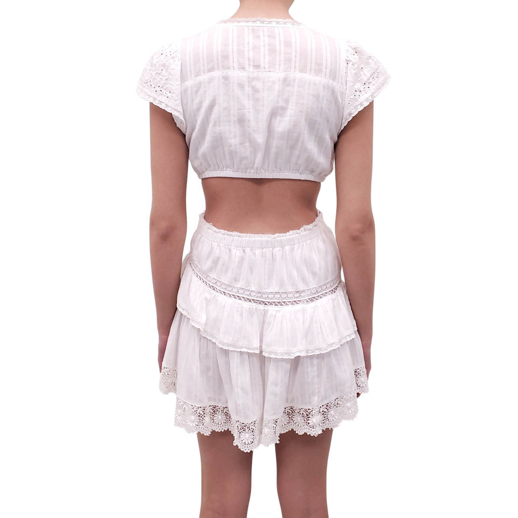 LOVESHACKFANCY WHITE DRESS WITH EYELET DETAIL - SIZE S