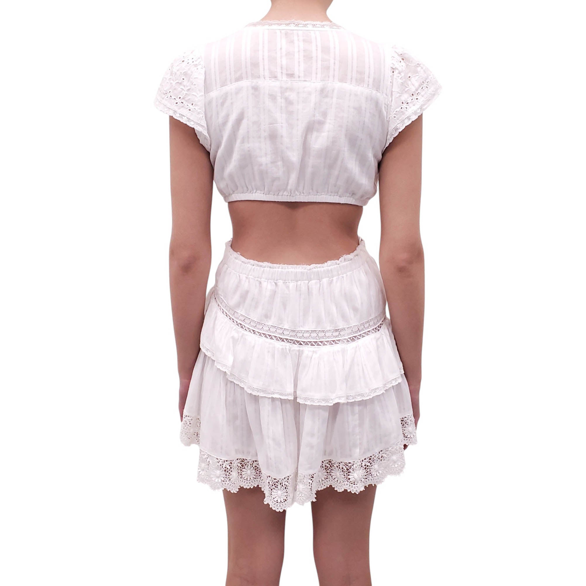 LOVESHACKFANCY WHITE DRESS WITH EYELET DETAIL - SIZE S