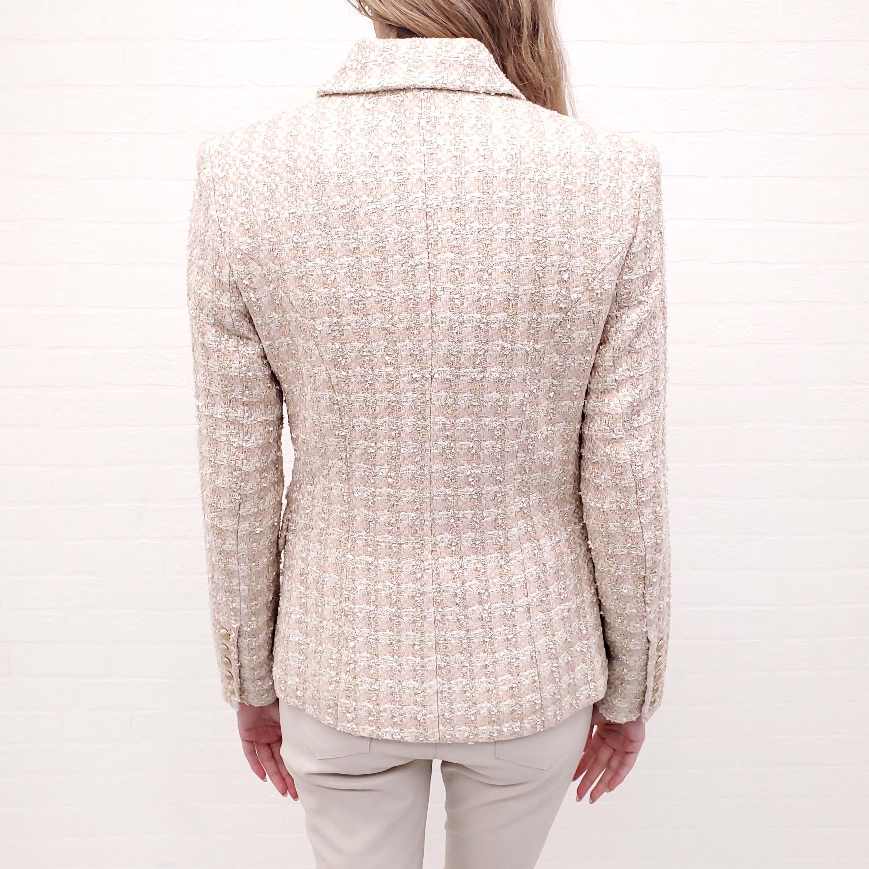 L'AGENCE BEIGE GOLD TWEED METALLIC THREAD BLAZER - SIZE 4