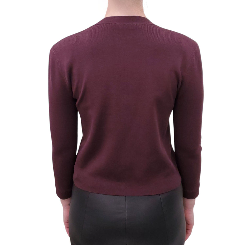 L’AGENCE BURGUNDY KNIT CROPPED CARDIGAN WITH GOLD BUTTONS - SIZE S