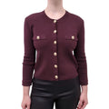 L’AGENCE BURGUNDY KNIT CROPPED CARDIGAN WITH GOLD BUTTONS - SIZE S