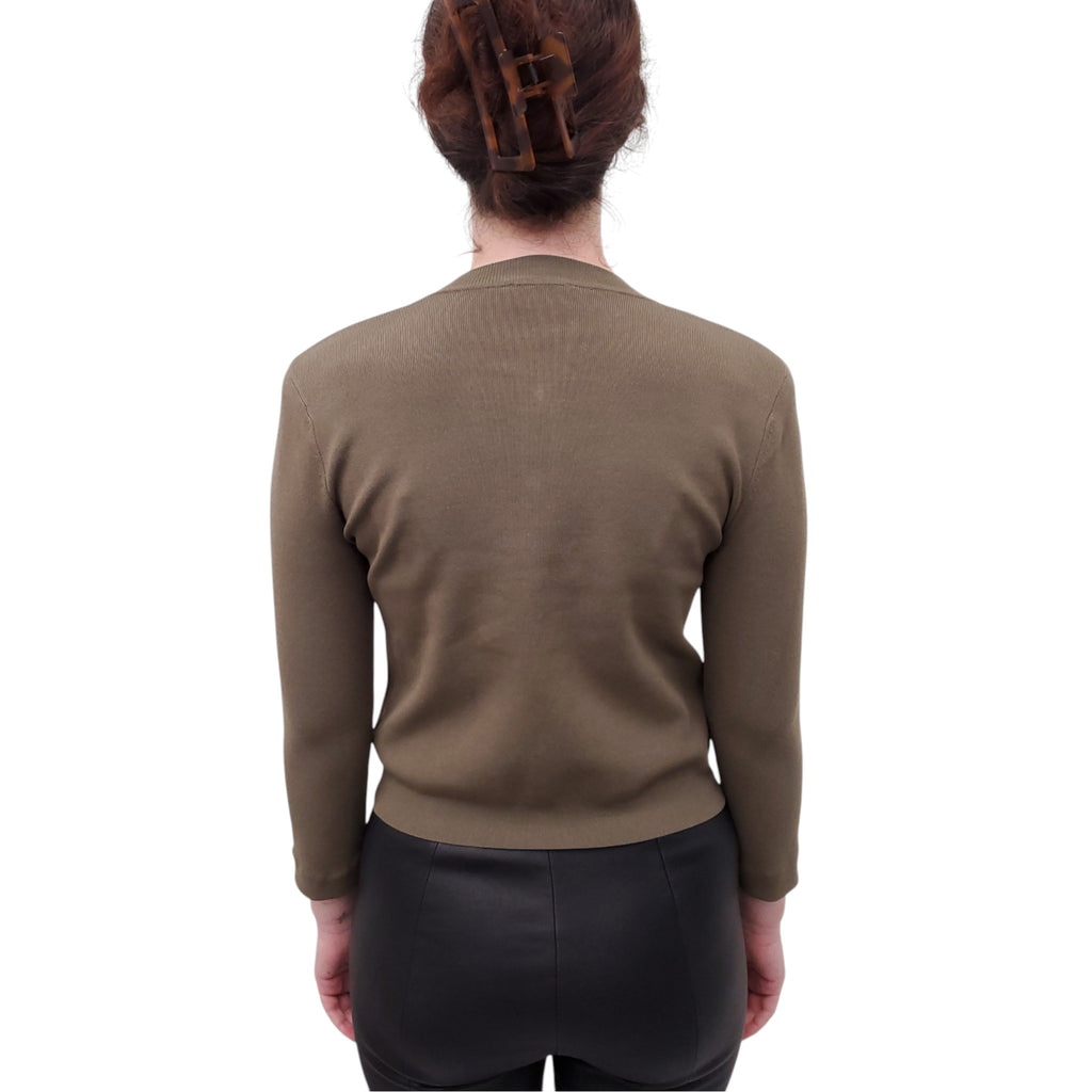 L’AGENCE GREEN KNIT CROPPED CARDIGAN WITH GOLD BUTTONS - SIZE S