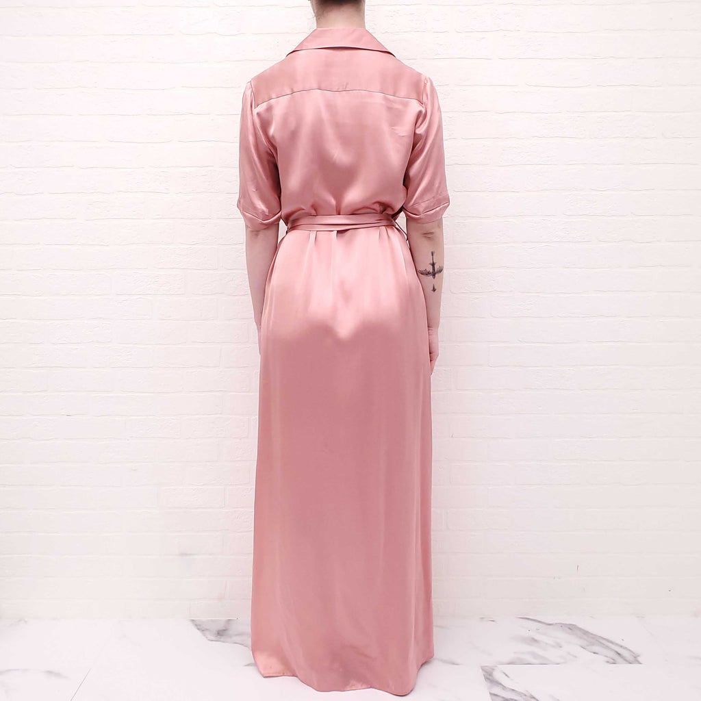 L’AGENCE PINK SILK MAXI BUTTON UP DRESS WITH BELT - SIZE S