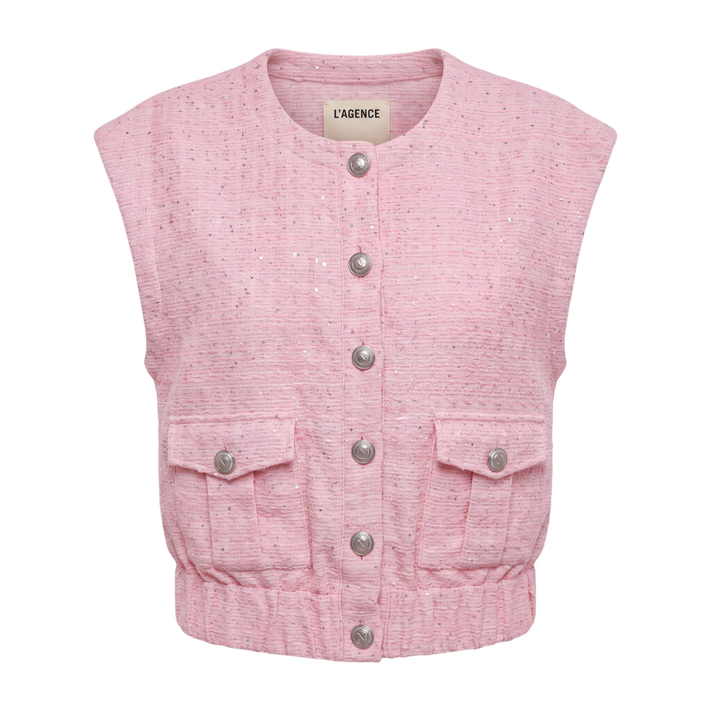 L’AGENCE PINK TWEED VEST WITH SILVER BUTTONS - SIZE M