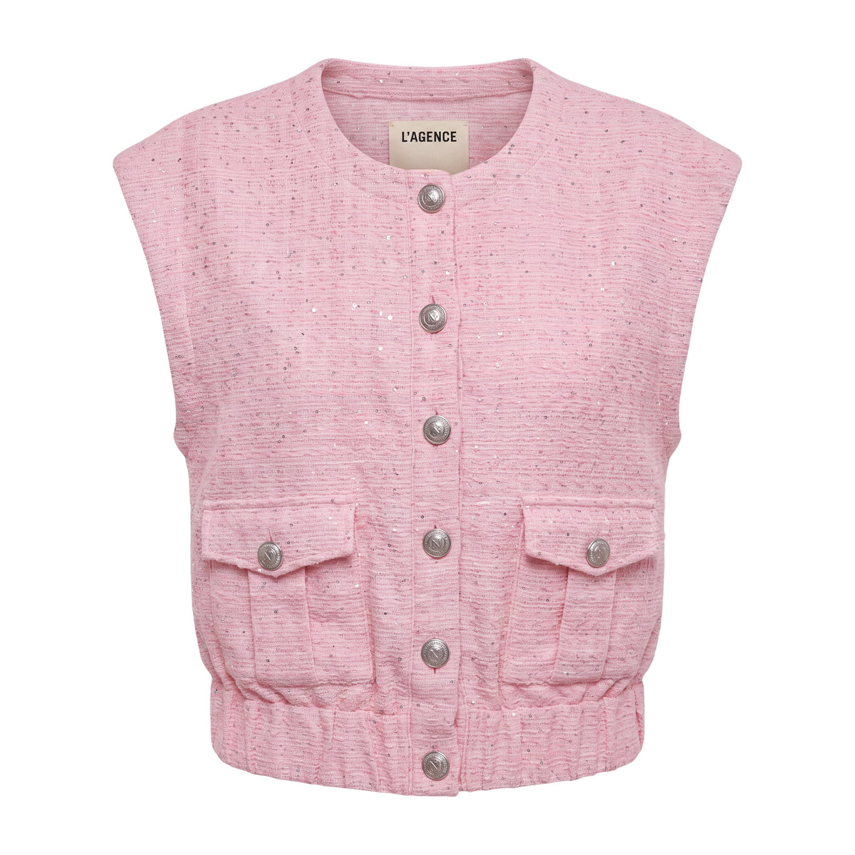 L’AGENCE PINK TWEED VEST WITH SILVER BUTTONS - SIZE M