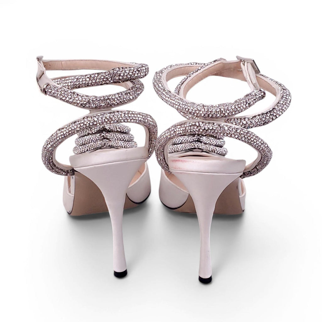 MACH & MACH WHITE CRYSTAL HEART HEELS - SIZE 36.5