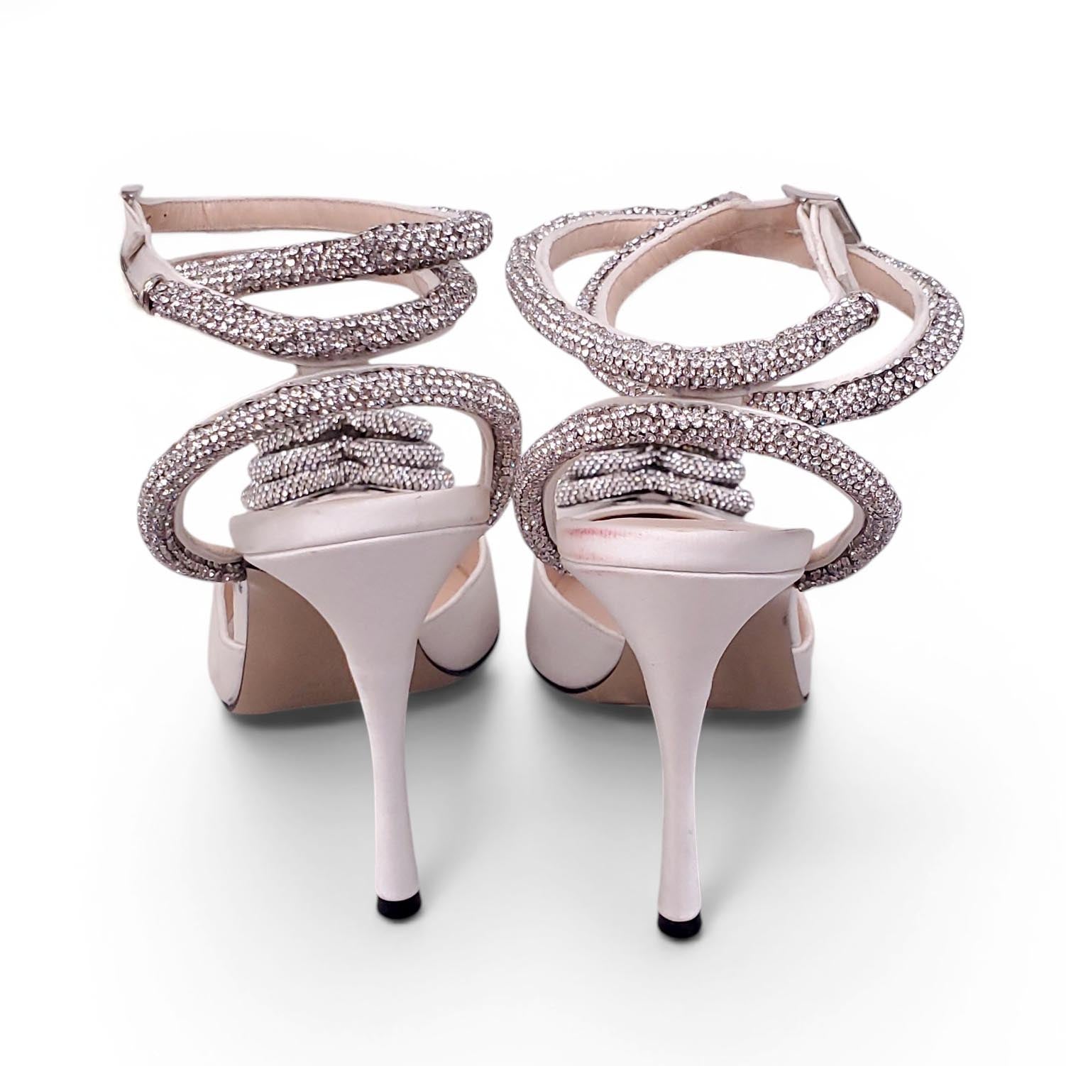 MACH & MACH WHITE CRYSTAL HEART HEELS - SIZE 36.5