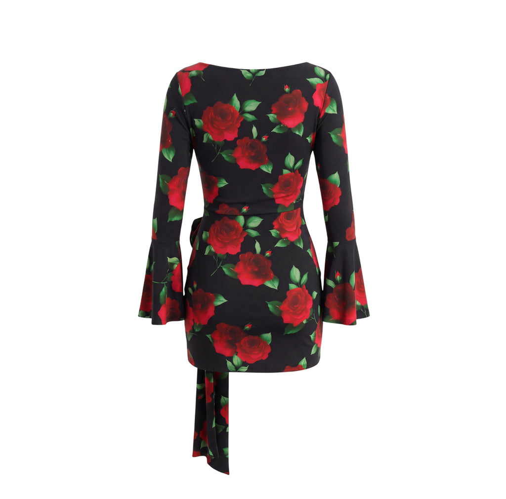 MAGDA BUTRYM BLACK ROSE PRINT DRESS - SIZE US 8 (EU 40)