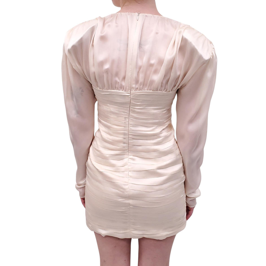 MAGDA BUTRYM CREAM SILK RUCHED ROSETTE DRESS - SIZE 38