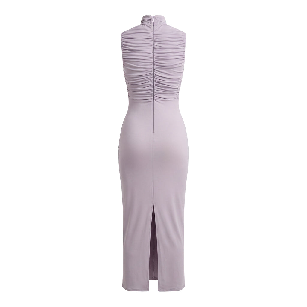 MAGDA BUTRYM DRAPED JERSEY MAXI DRESS WITH BROOCH DETAIL IN LILAC - SIZE US 6 (EU 38)