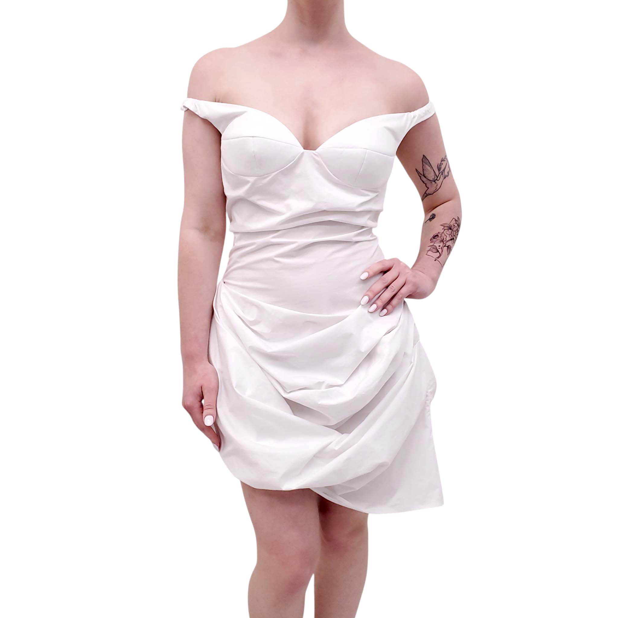 magda butrym white dress MAGDA BUTRYM WHITE OFF-THE-SHOULDER MINI DRESS