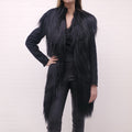 MAISON MARGIELA BLACK GOAT HAIR ASYMMETRICAL JACKET WITH CUT OUT DETAILS - SIZE 40