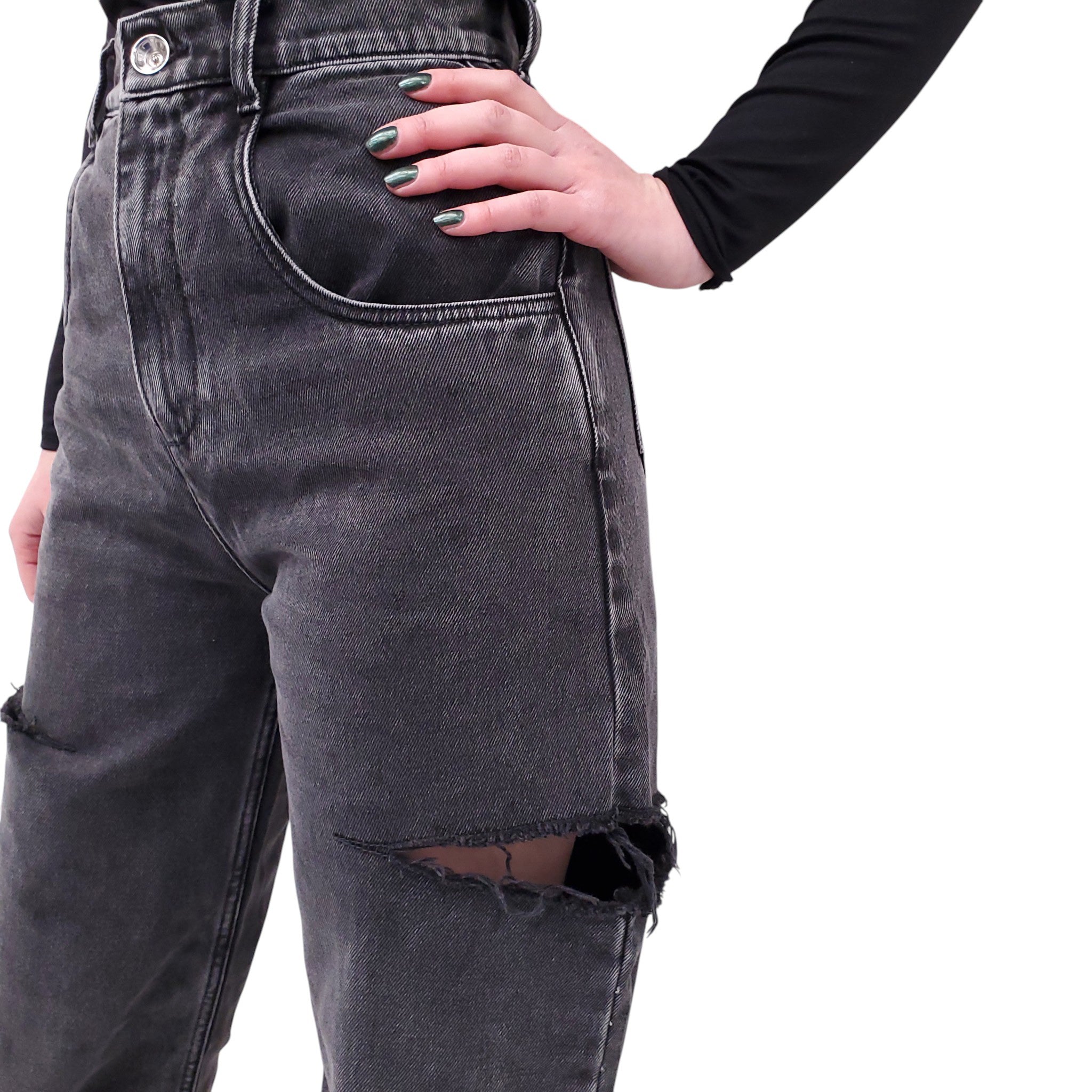 MAISON MARGIELA BLACK HIGH-WAISTED CUT-OUT JEANS - SIZE 36