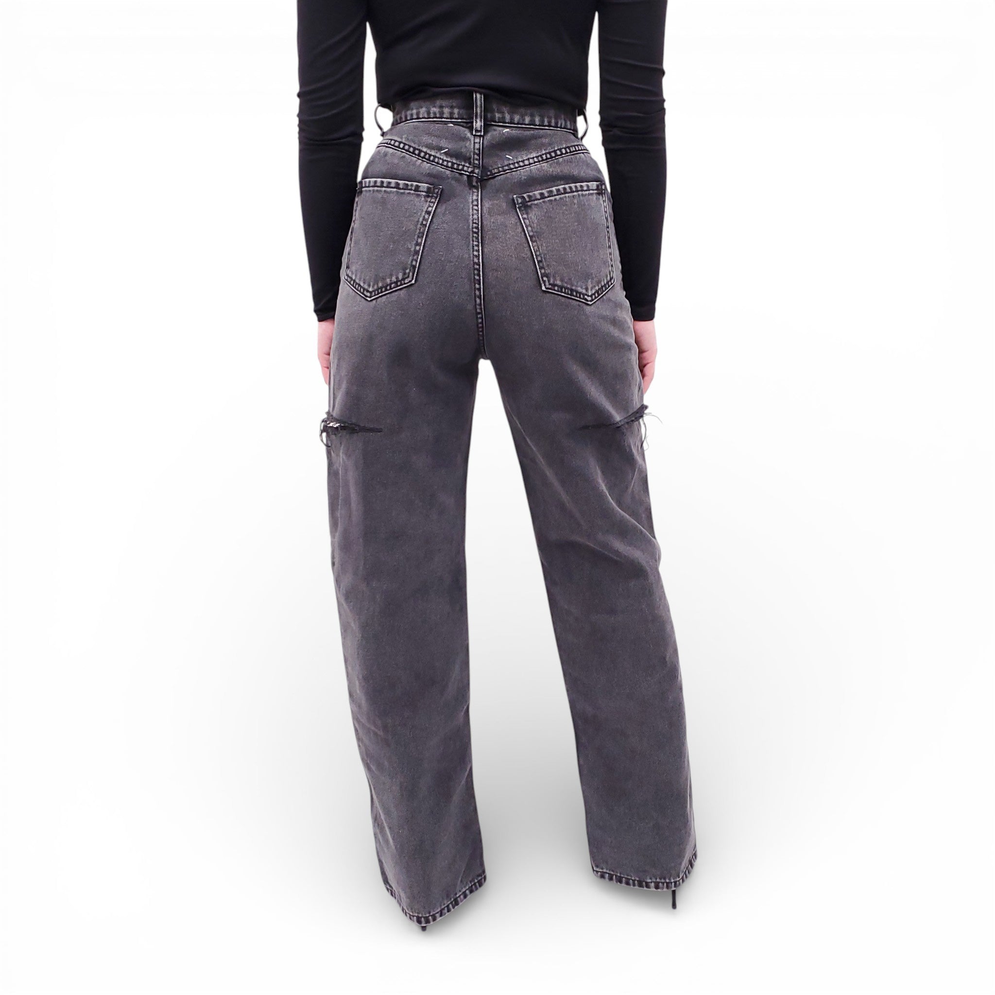 MAISON MARGIELA BLACK HIGH-WAISTED CUT-OUT JEANS - SIZE 36