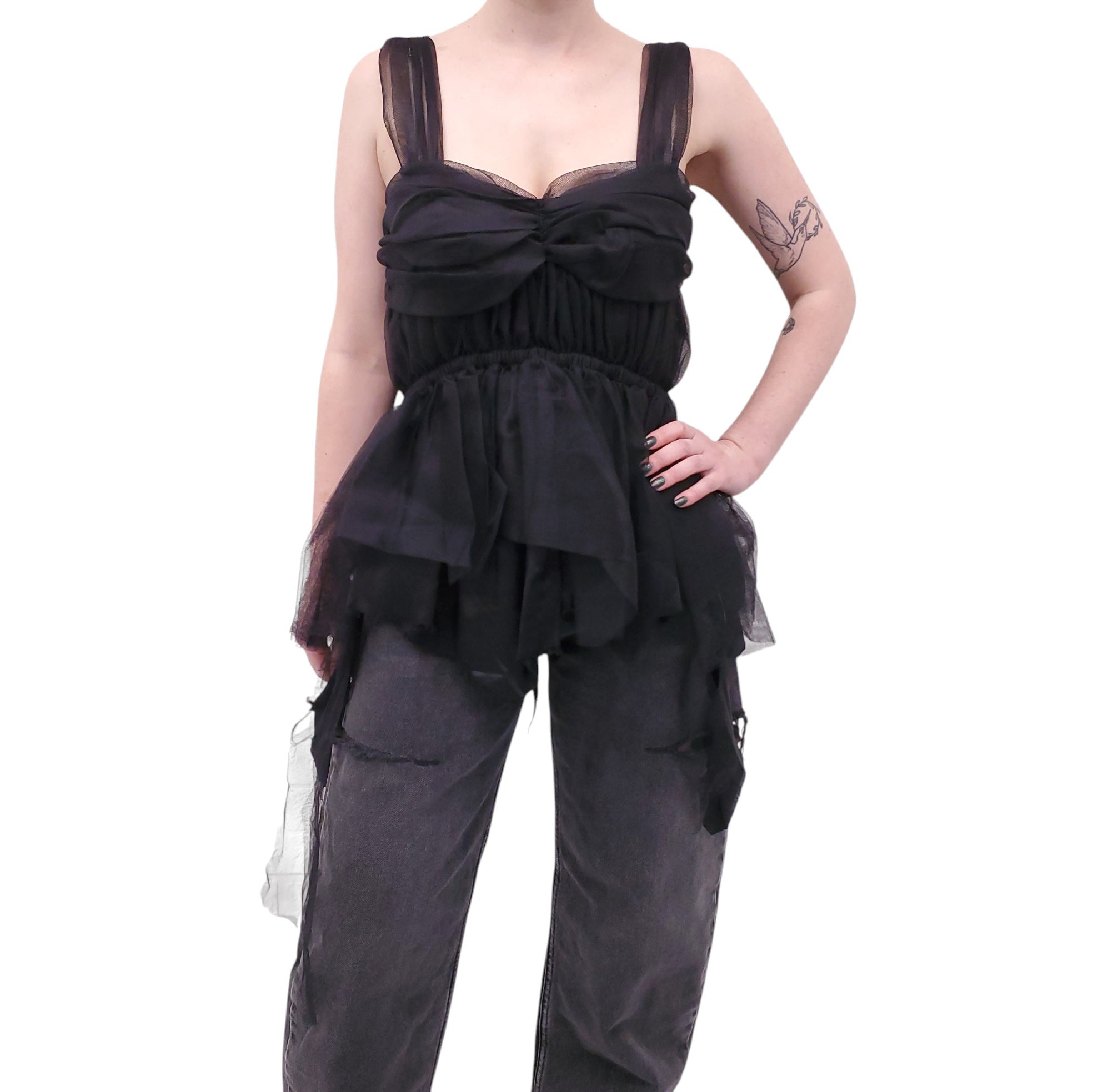 MM6 MAISON MARGIELA BLACK TULLE TANK TOP - SIZE 40