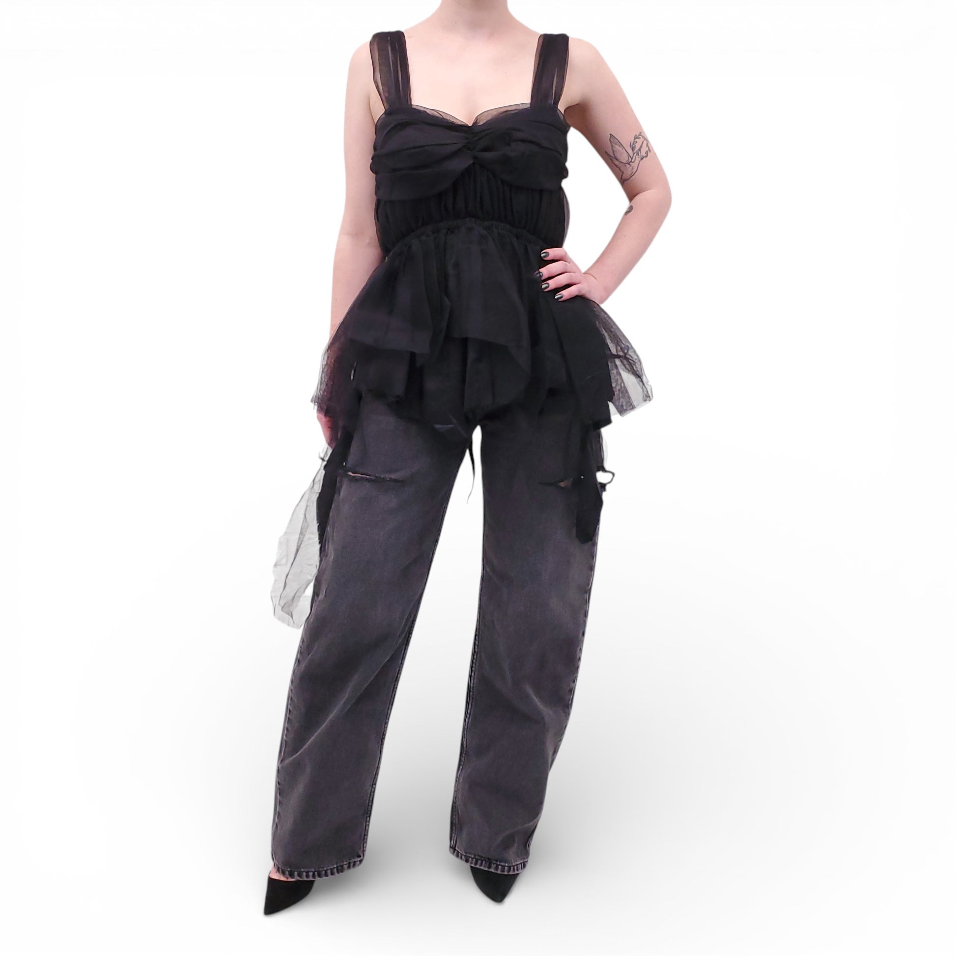 MM6 MAISON MARGIELA BLACK TULLE TANK TOP - SIZE 40