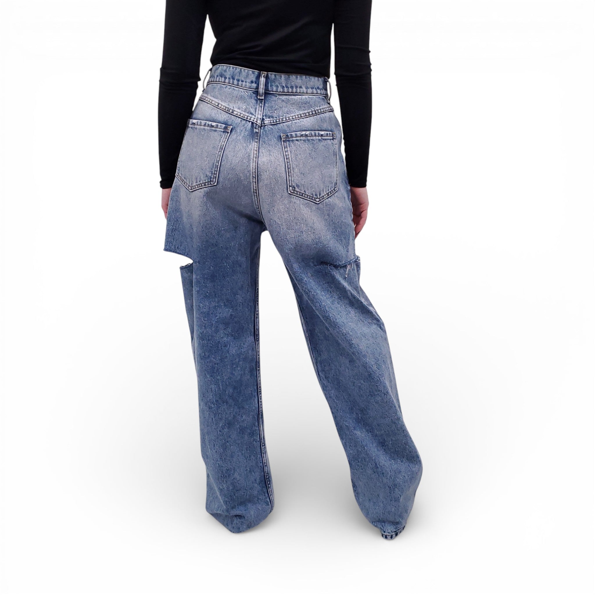 MAISON MARGIELA LIGHT BLUE HIGH-WAISTED CUT-OUT JEANS - SIZE 42