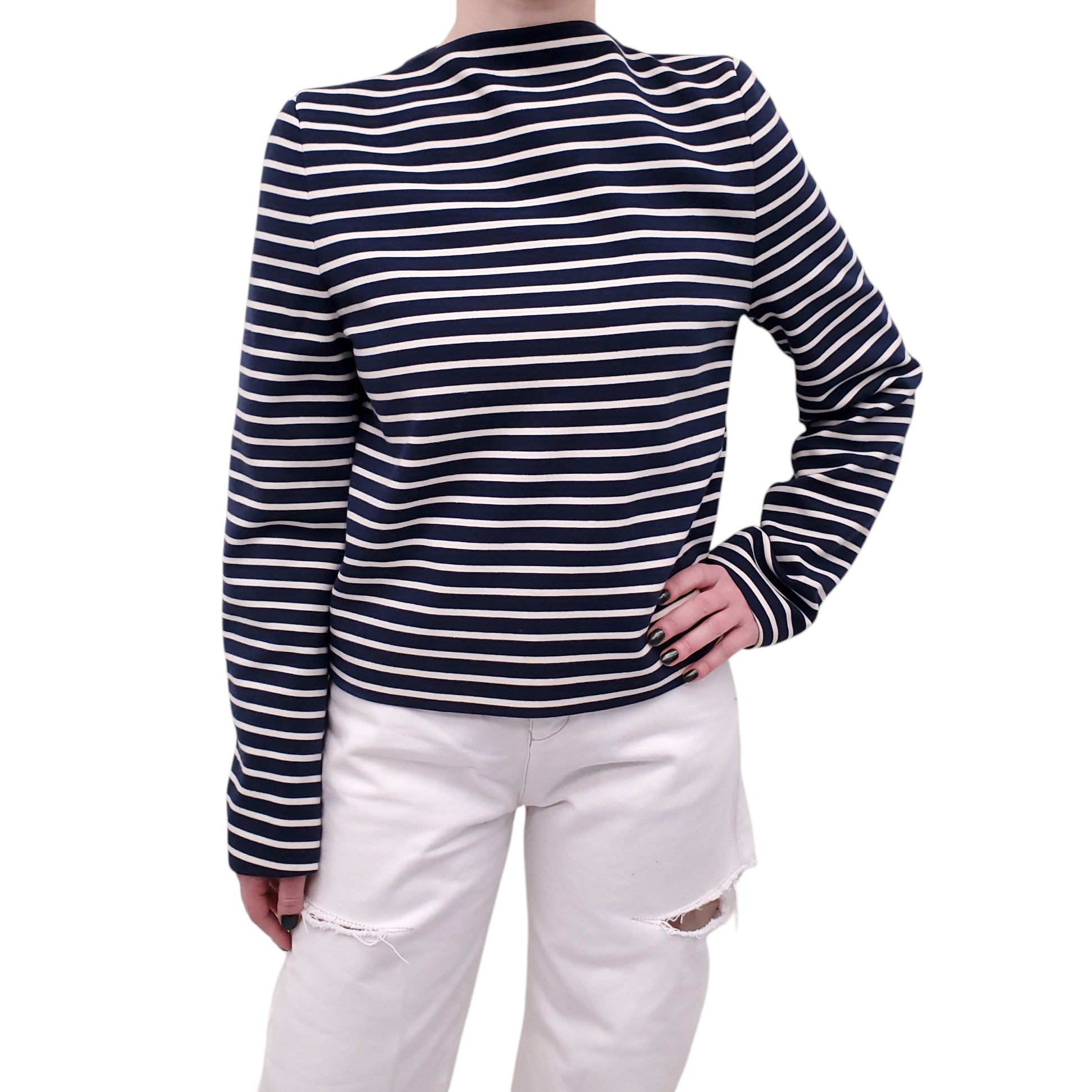 MAISON MARGIELA NAVY AND CREAM STRIPED TOP - SIZE M
