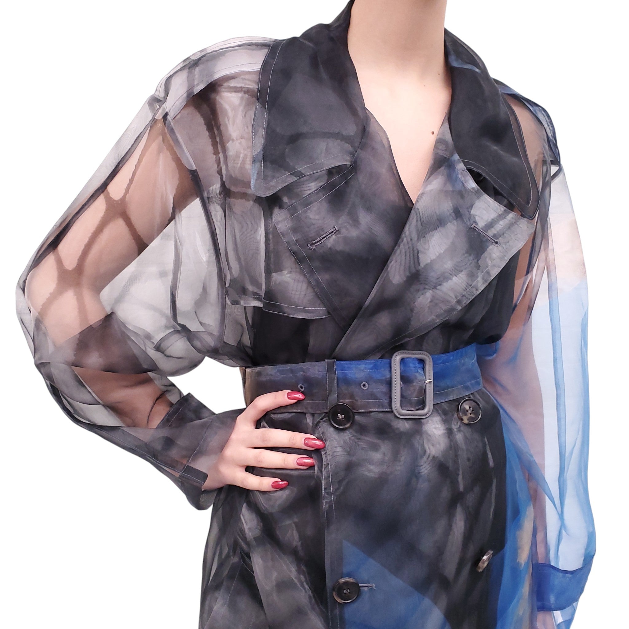 MAISON MARGIELA PRINTED SHEER ORGANZA TRENCH COAT - SIZE 40