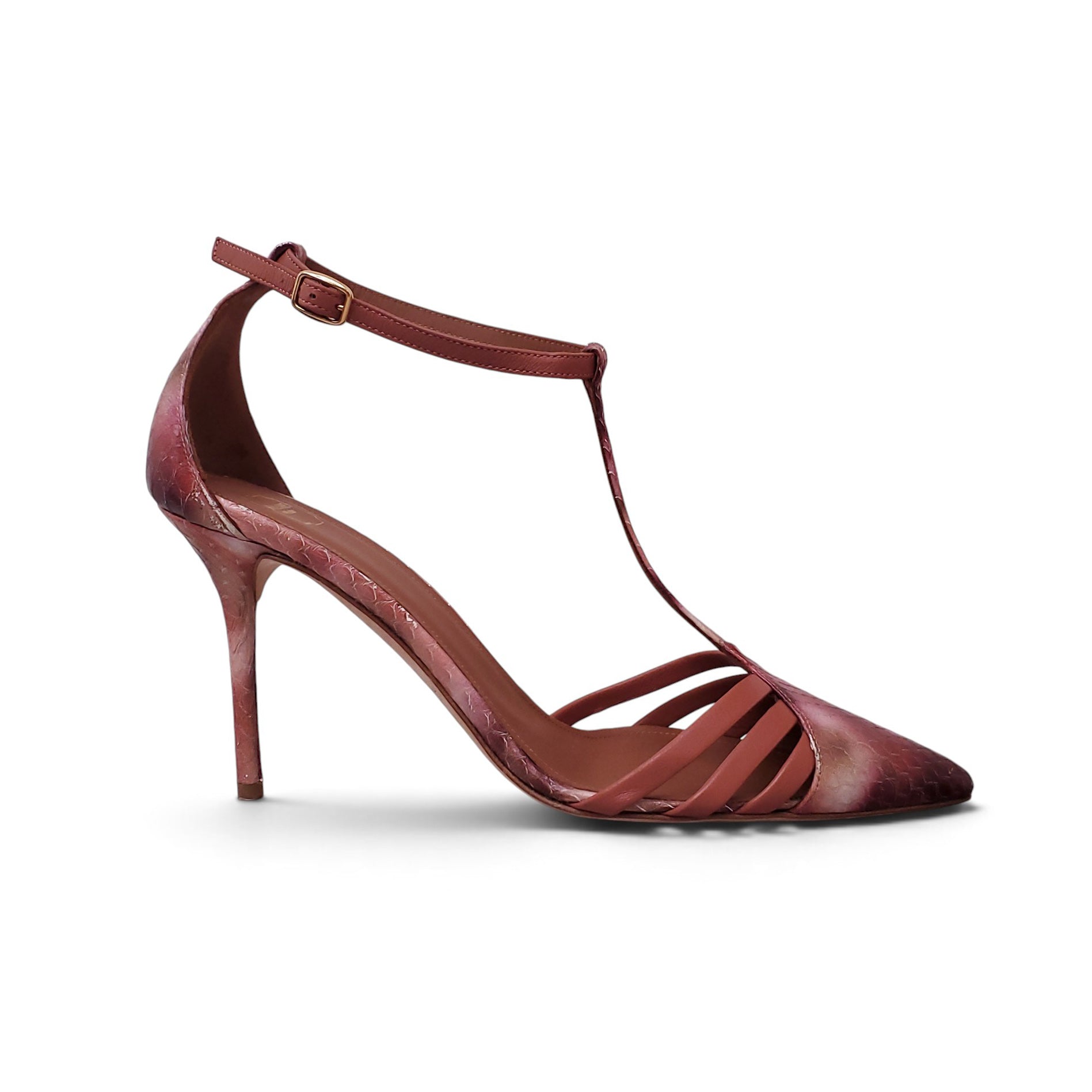 MALONE SOULIERS 70MM VALERIA CROCODILE-EMBOSSED POINTED TOE PUMPS - SIZE 39.5