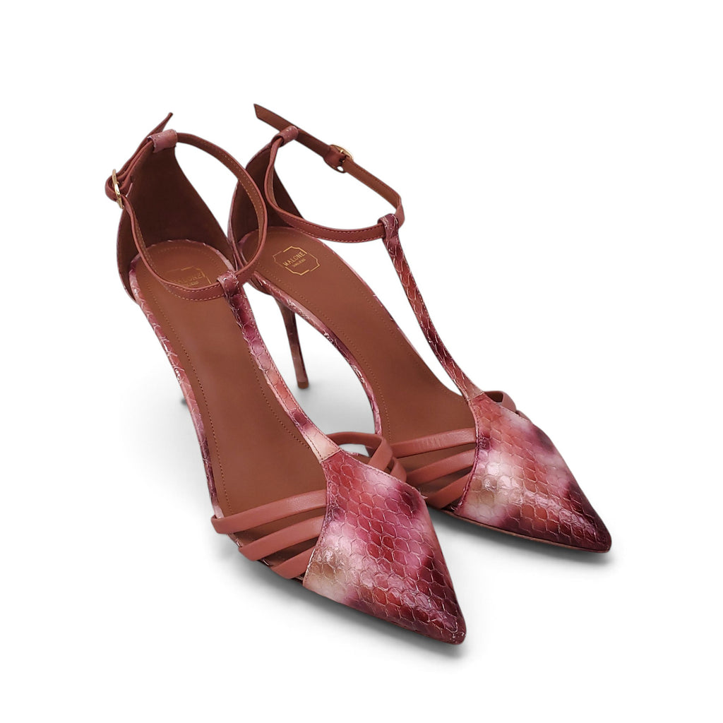 MALONE SOULIERS 70MM VALERIA CROCODILE-EMBOSSED POINTED TOE PUMPS - SIZE 39.5