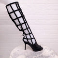 MANOLO BLAHNIK BLACK CAGED PYTHON KNEE HIGH HEELS - SIZE 39