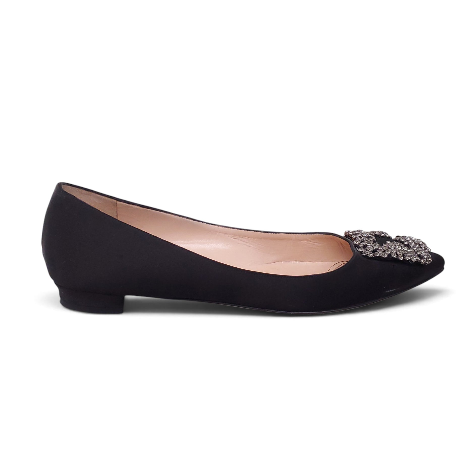 MANOLO BLAHNIK BLACK HANGISI FLATS - SIZE 38.5