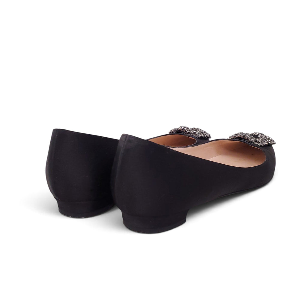 MANOLO BLAHNIK BLACK HANGISI FLATS - SIZE 38.5