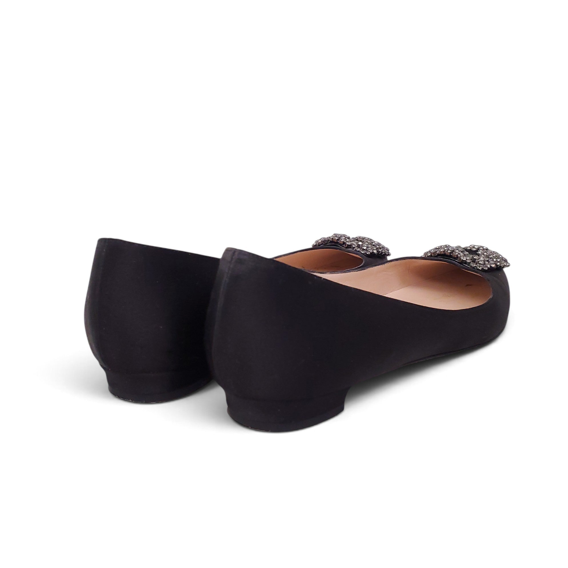 MANOLO BLAHNIK BLACK HANGISI FLATS - SIZE 38.5