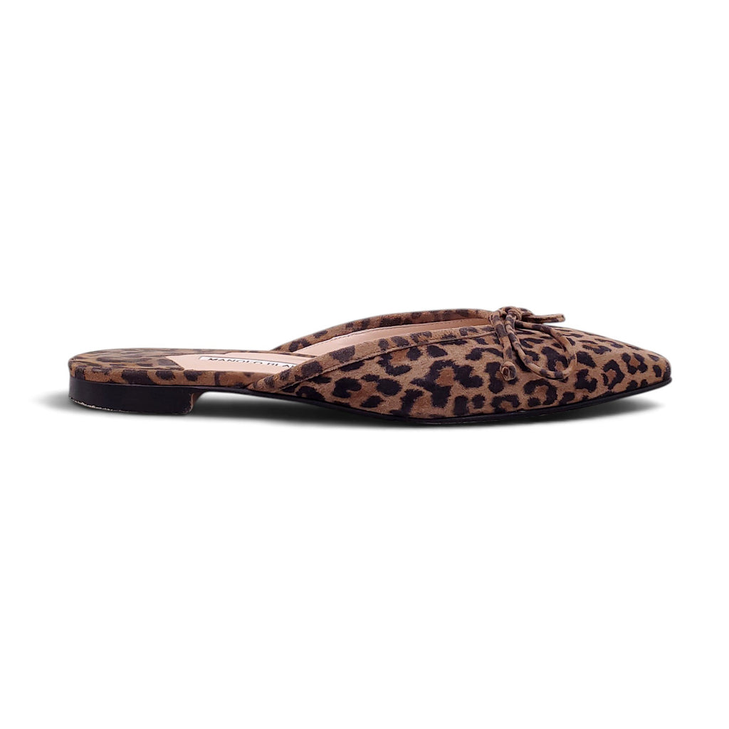 MANOLO BLAHNIK LEOPARD MULES WITH BOW DETAIL - SIZE 39.5