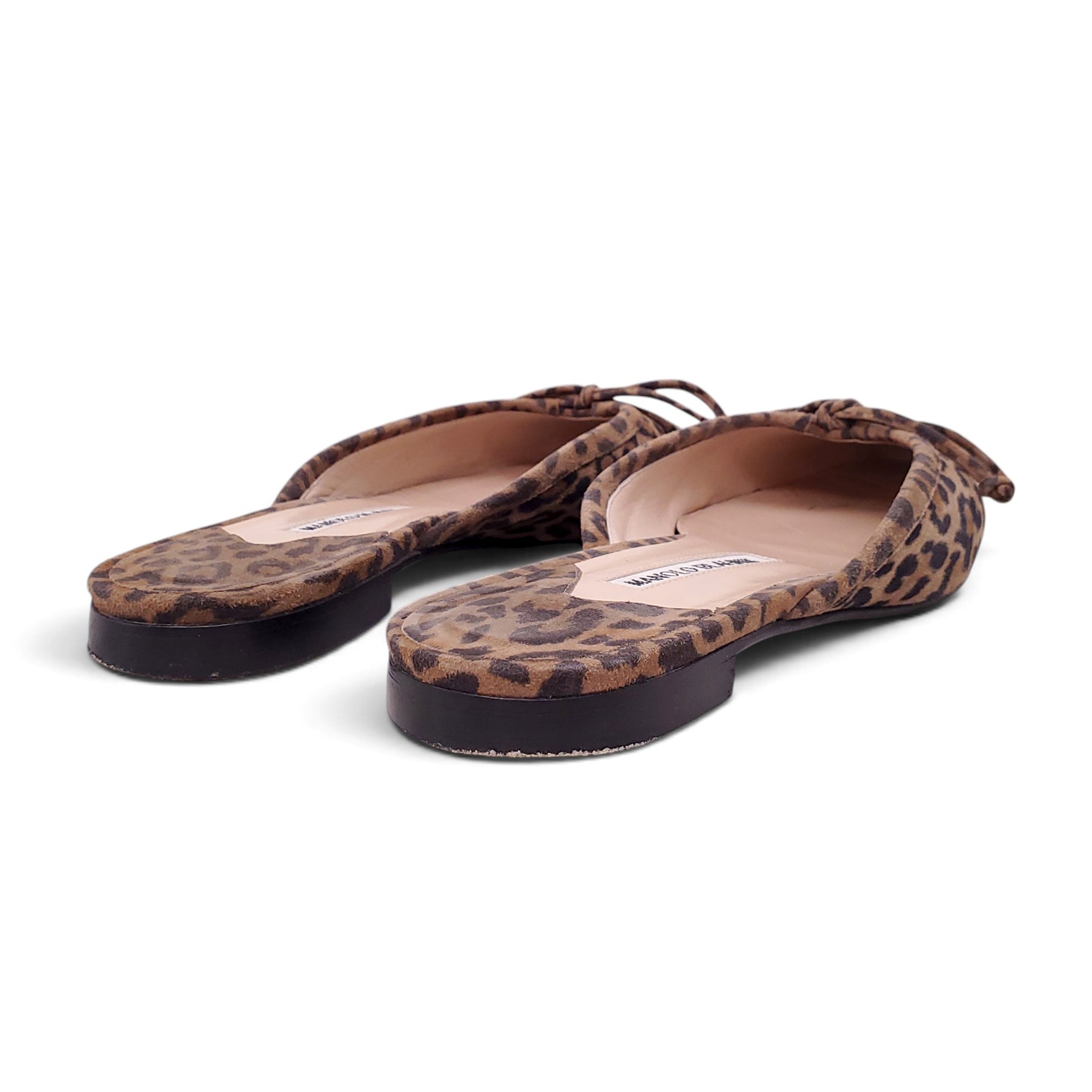 MANOLO BLAHNIK LEOPARD MULES WITH BOW DETAIL - SIZE 39.5