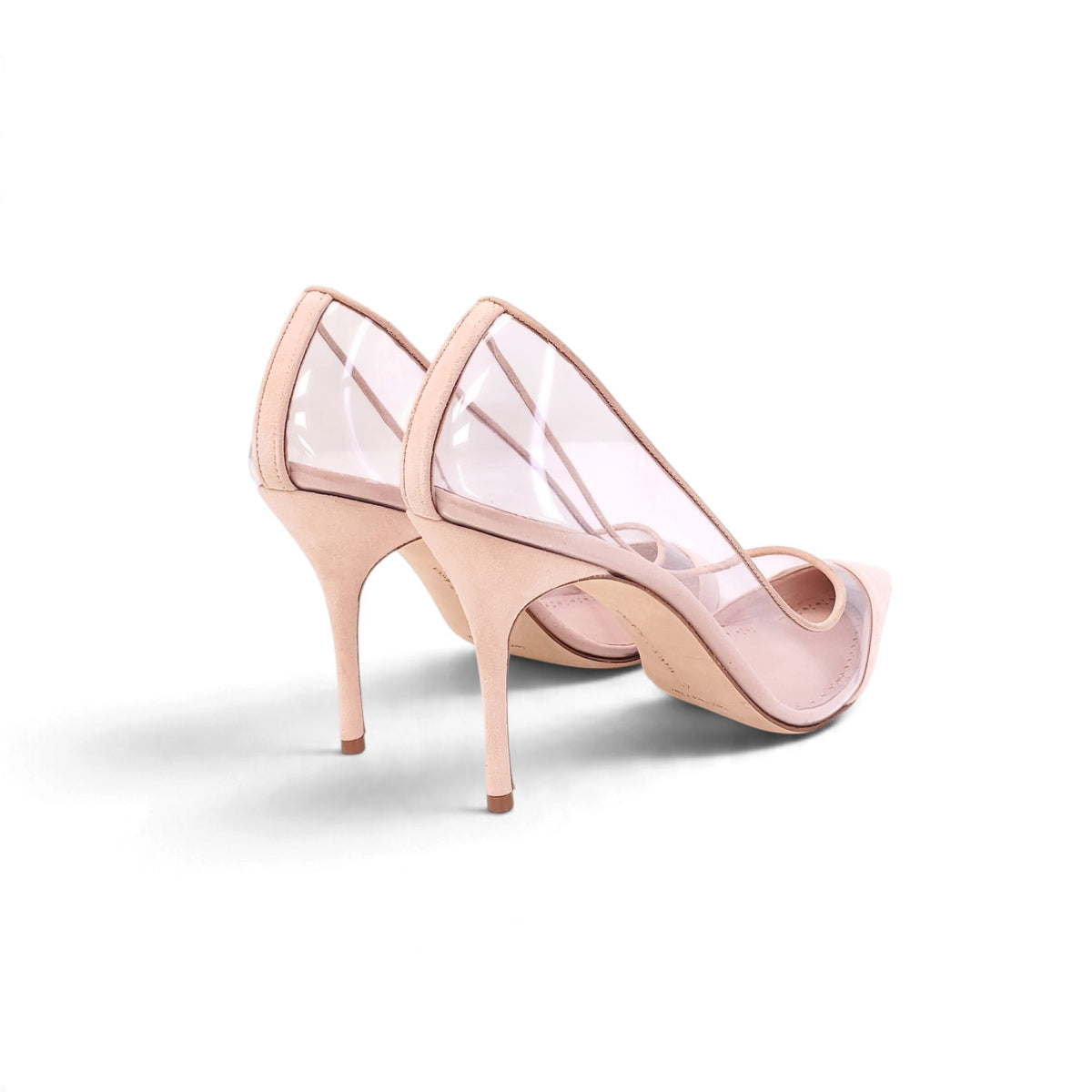 MANOLO BLAHNIK PINK LUCITE SUEDE HEELS - SIZE 41